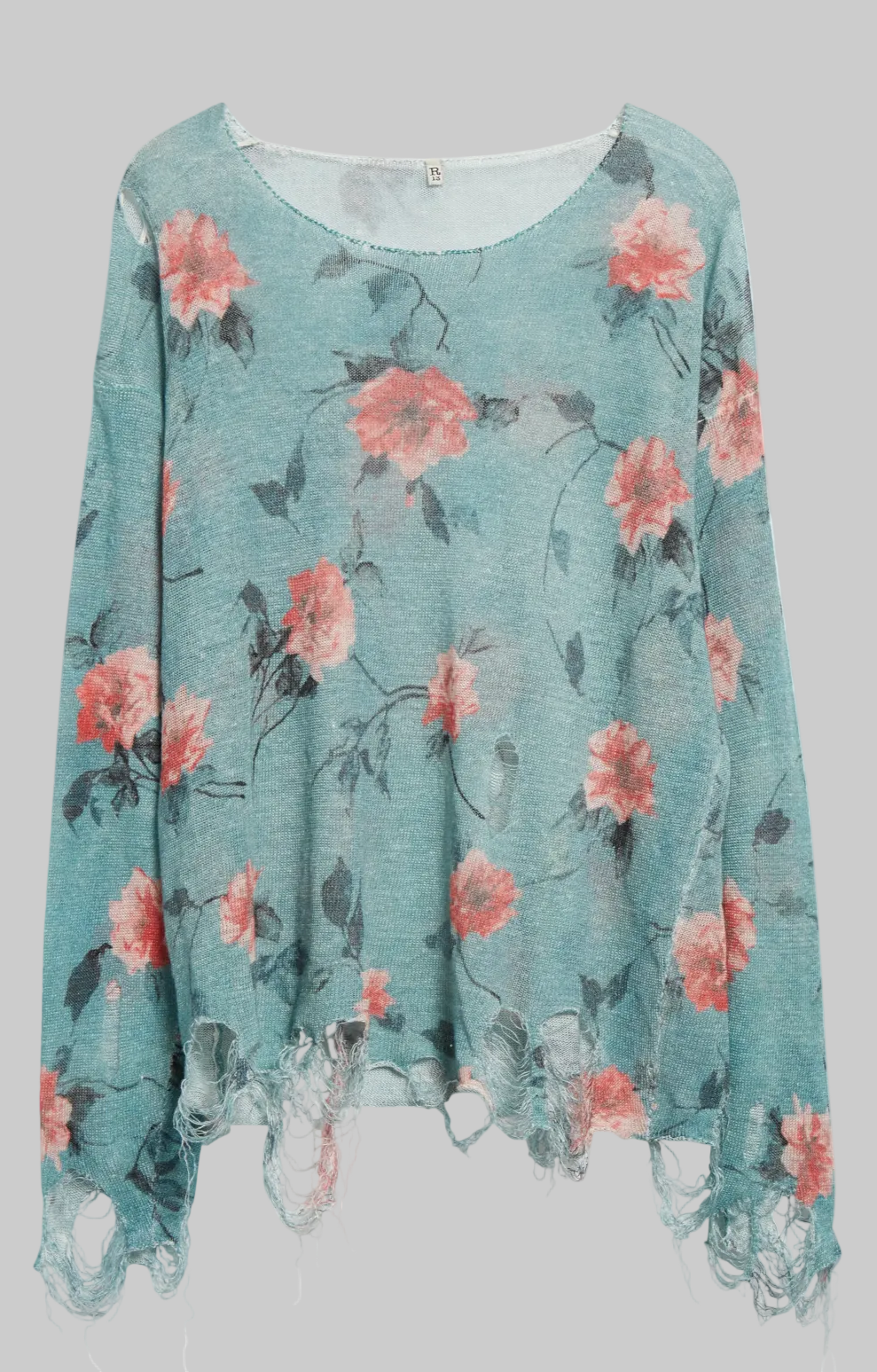 R13 Oversized Distressed Floral Boyfriend Sweater In Blue - Size L