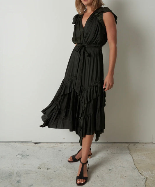 ULLA JOHNSON Green Satin Maxi Dress - Size 4