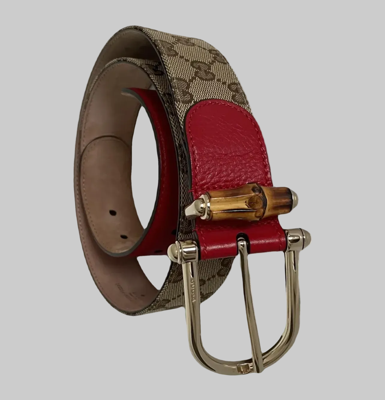 GUCCI Monogram web Belt with Red Leather - size 90/36