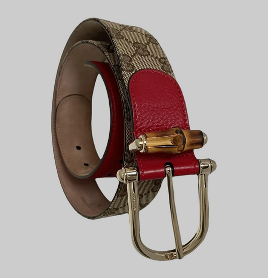 GUCCI Monogram web Belt with Red Leather - size 90/36