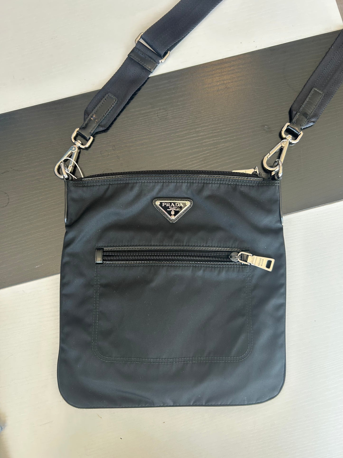 PRADA Black Tessuto Nylon Messenger Crossbody