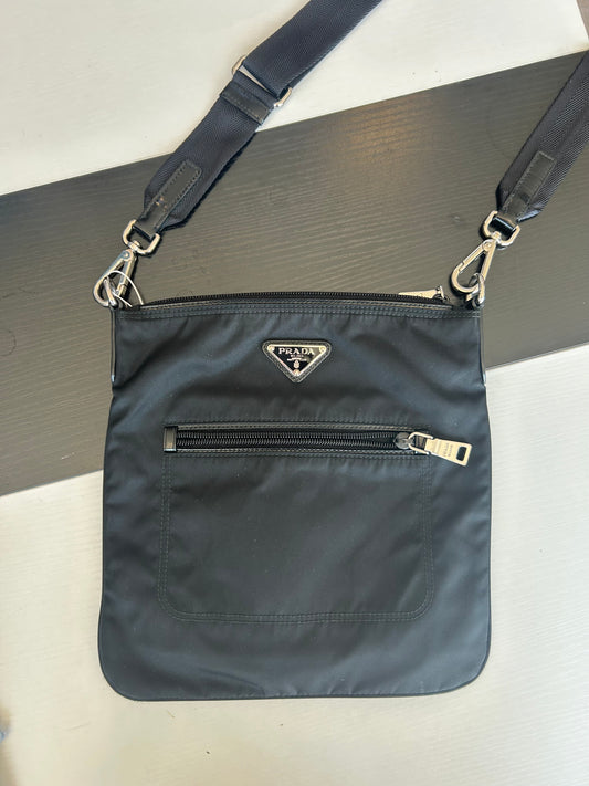 PRADA Black Tessuto Nylon Messenger Crossbody