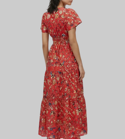 ANTHROPOLOGIE Patterned Red Maxi Dress - Size L