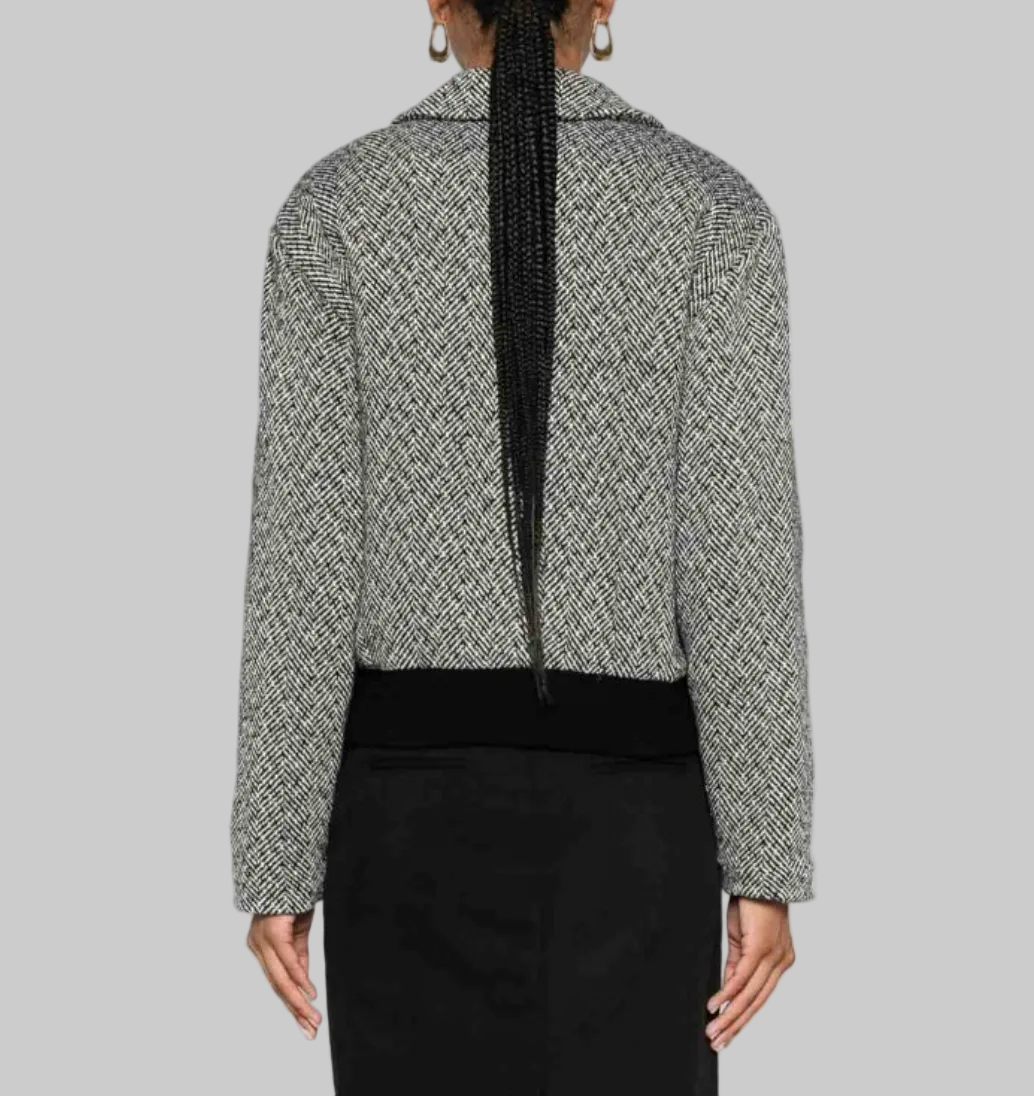 SELF-PORTRAIT Herringbone Bomber Jacket - Size 12