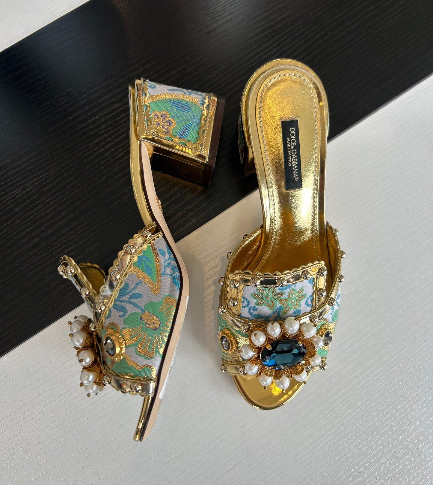 DOLCE & GABBANA Gold embellished Sandals - Size 36.5