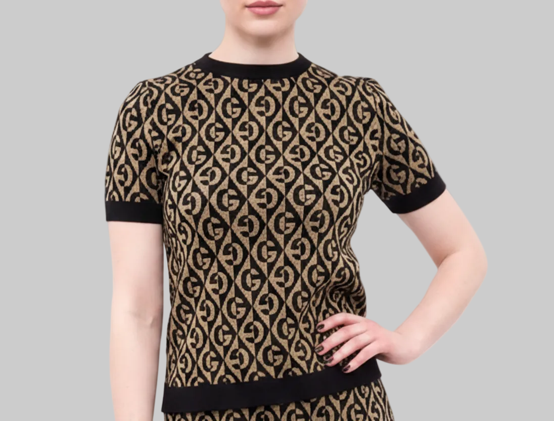 GUCCI Black & Gold Logo Metallic Top - Size M