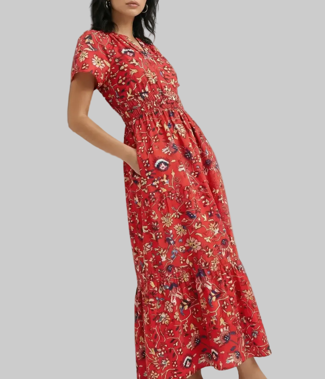 ANTHROPOLOGIE Patterned Red Maxi Dress - Size L