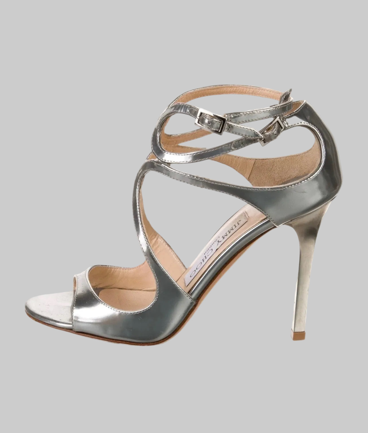 JIMMY CHOO Silver Heeled Sandals - Size 36.5