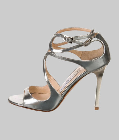 JIMMY CHOO Silver Heeled Sandals - Size 36.5