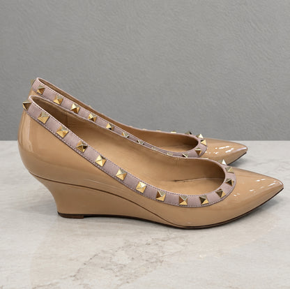VALENTINO Patent Rockstud Wedges - Size 40