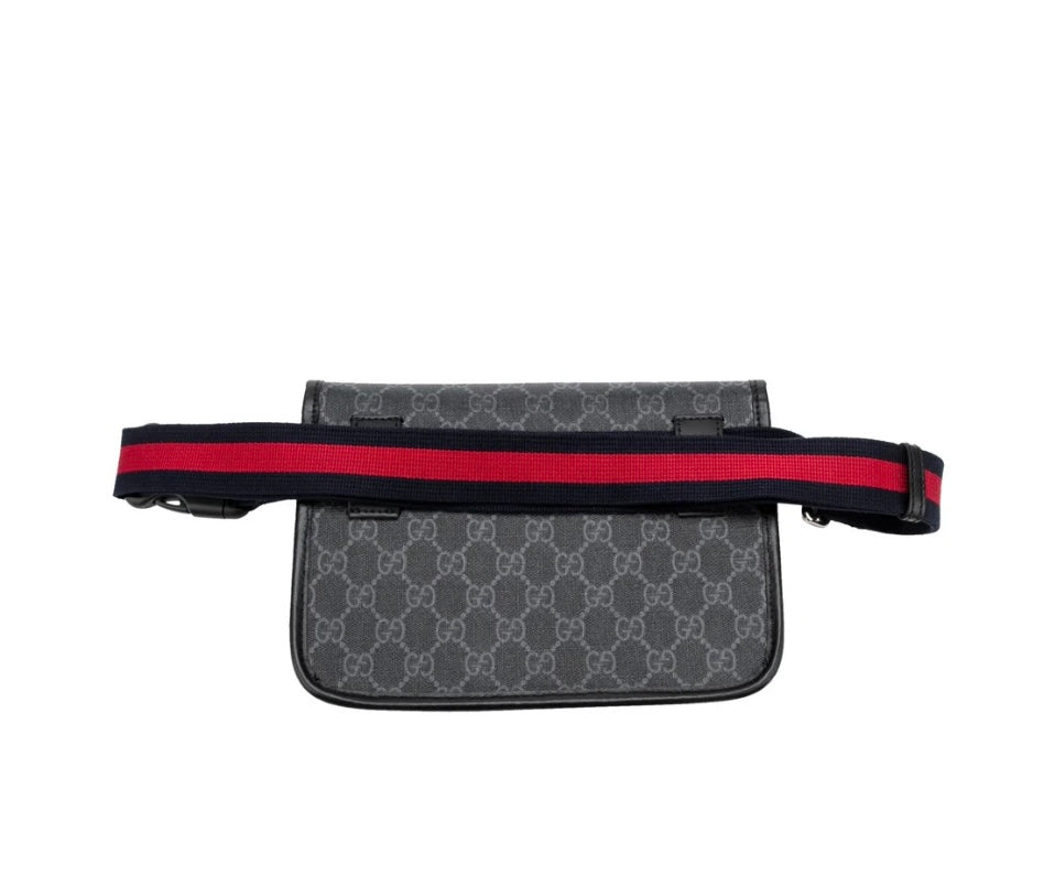 GG Supreme Monogram Web Slim Belt Bag in Black Grey