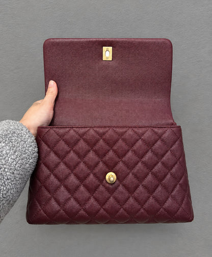 CHANEL Burgundy Caviar Small Python coco Handle Flap Bag