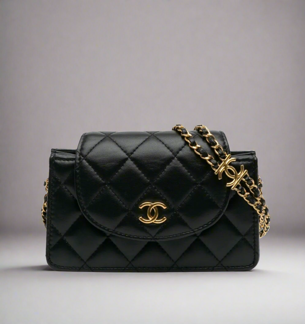 CHANEL small CC Quilted Leather Lambskin Crossbody