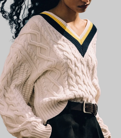 VB VICTORIA BECKHAM Cable-knit V-Neck Sweater - Size S