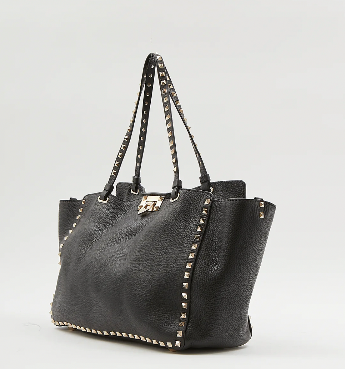 VALENTINO GARAVANI Black Leather Rockstud Tote