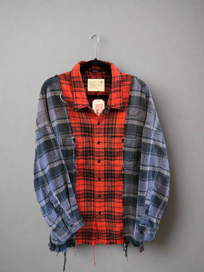 R13 Distressed Two-Toned Plaid Button-up - Size S