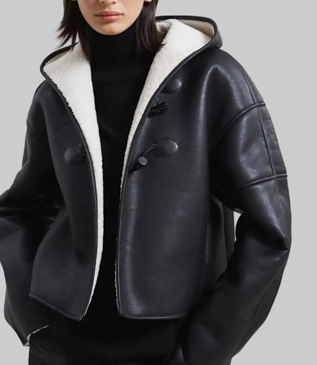 RUTI Black Hooded Sherpa Lined Jacket - Size M