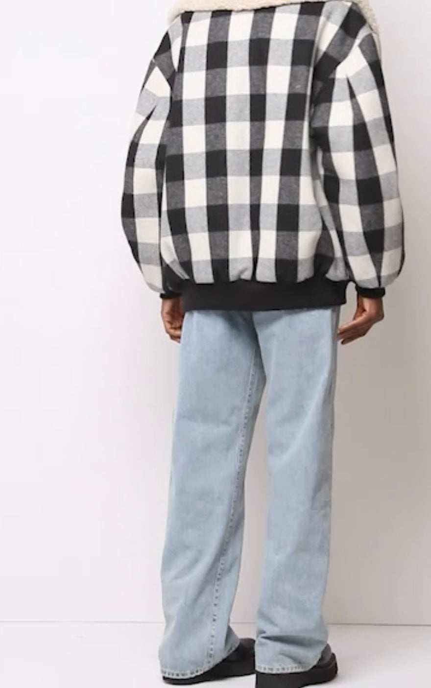 R13 EXAGGERATED SHEARLING COLLAR BOMBER JACKET IN ECRU BUFFALO - Size M