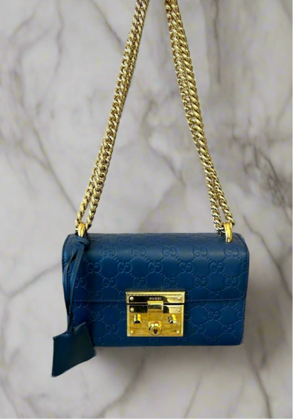 GUCCI Small Blue Padlock Shoulder Bag