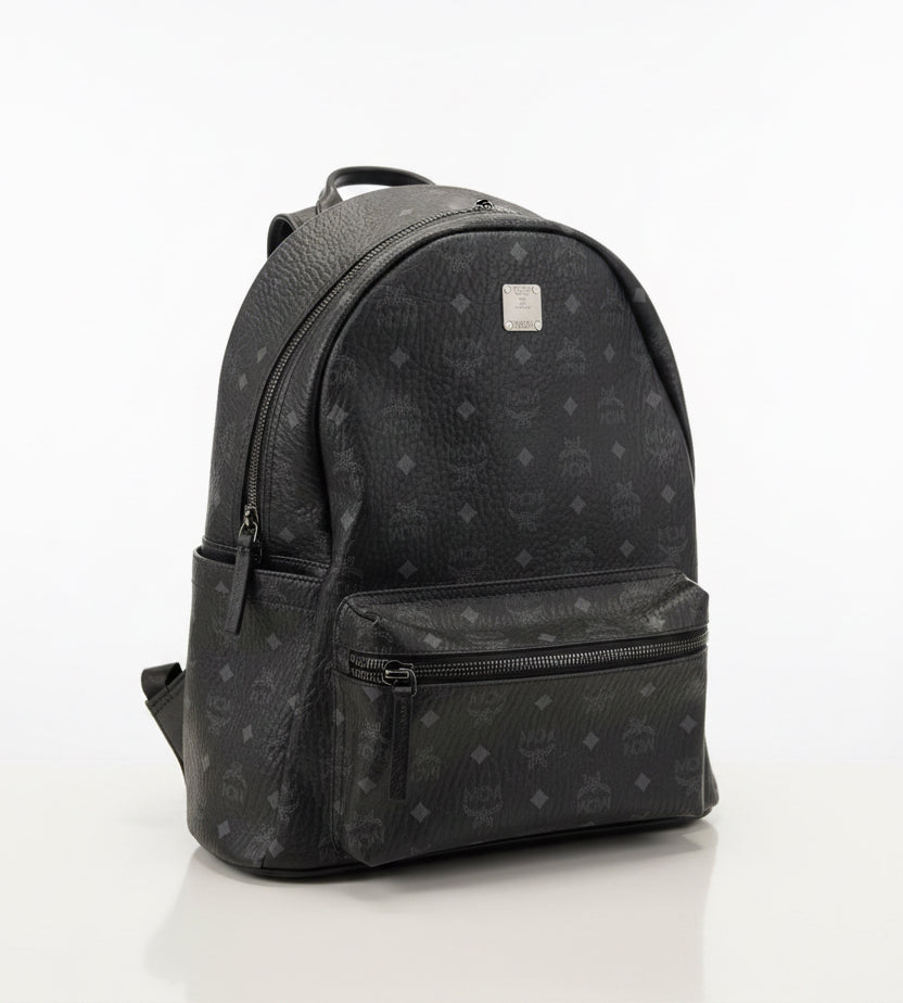 MCM Black Visetos Leather Backpack
