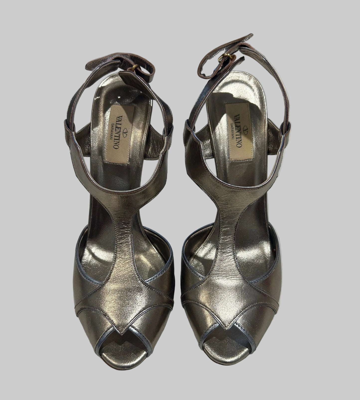 VALENTINO Metallic Heeled Sandals - Size 39.5