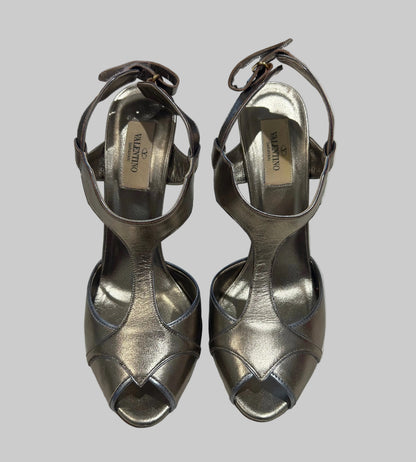 VALENTINO Metallic Heeled Sandals - Size 39.5