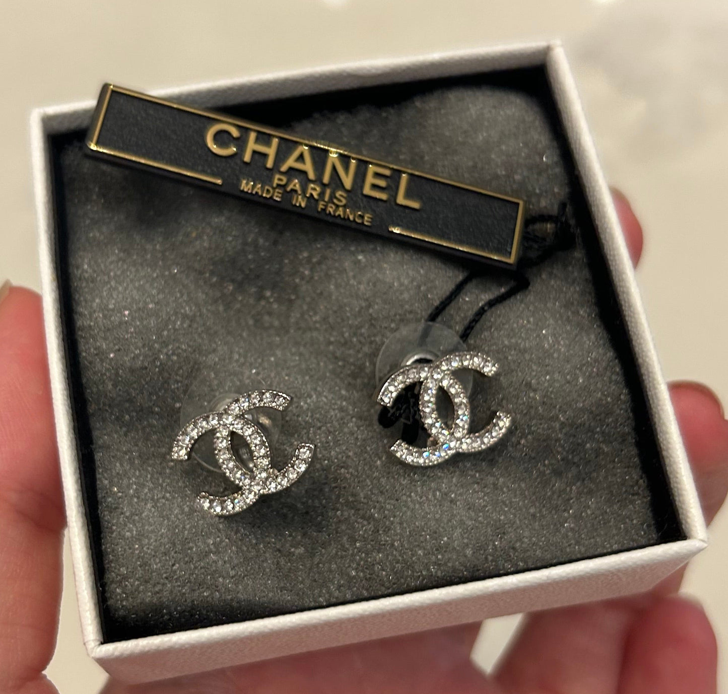 CHANEL Rhinestone CC Earrings