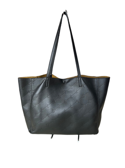 STELLA MCCARTNEY Black Logo Perforated Faux Leather Tote bag