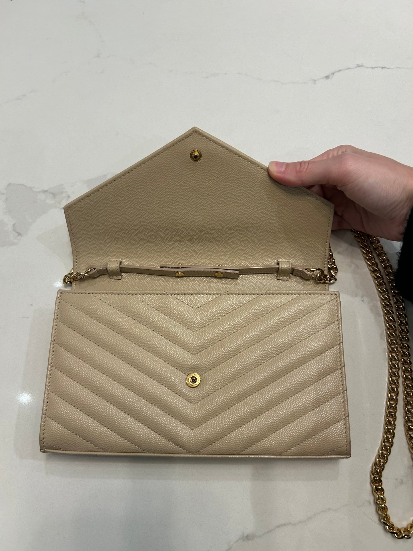 SAINT LAURENT Classic Cassandre Chain Wallet In Grain De Poudre Leather