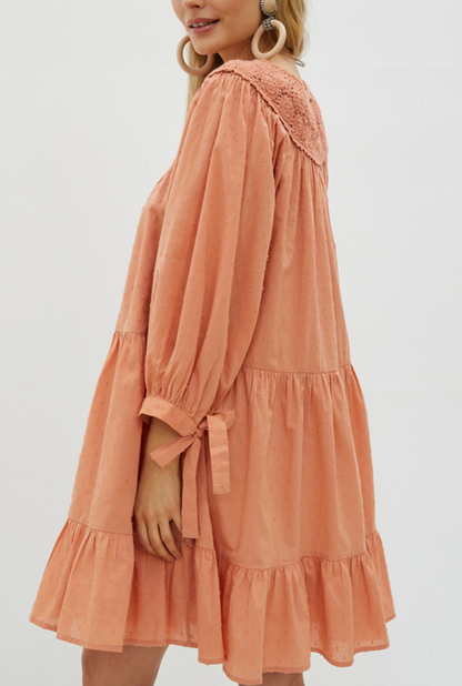 FOREVER THAT GIRL Wren Tiered Crochet Neck Long sleeve Dress - Size M