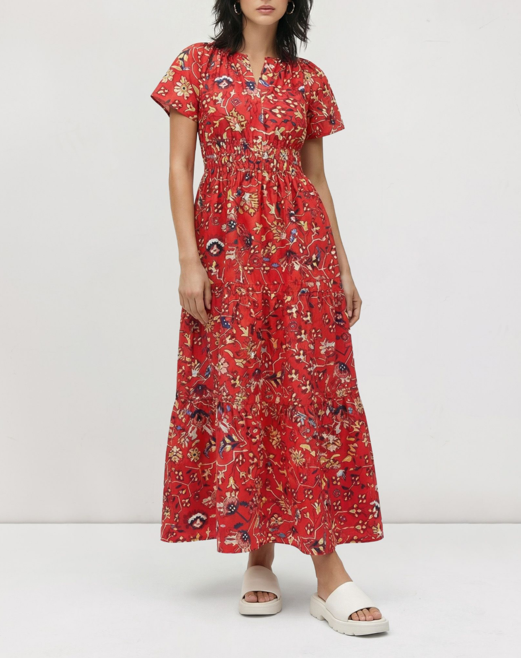 ANTHROPOLOGIE Patterned Red Maxi Dress - Size L