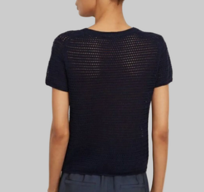 VINCE Crochet Short Sleeve Mock Neck Sweater - Size xs