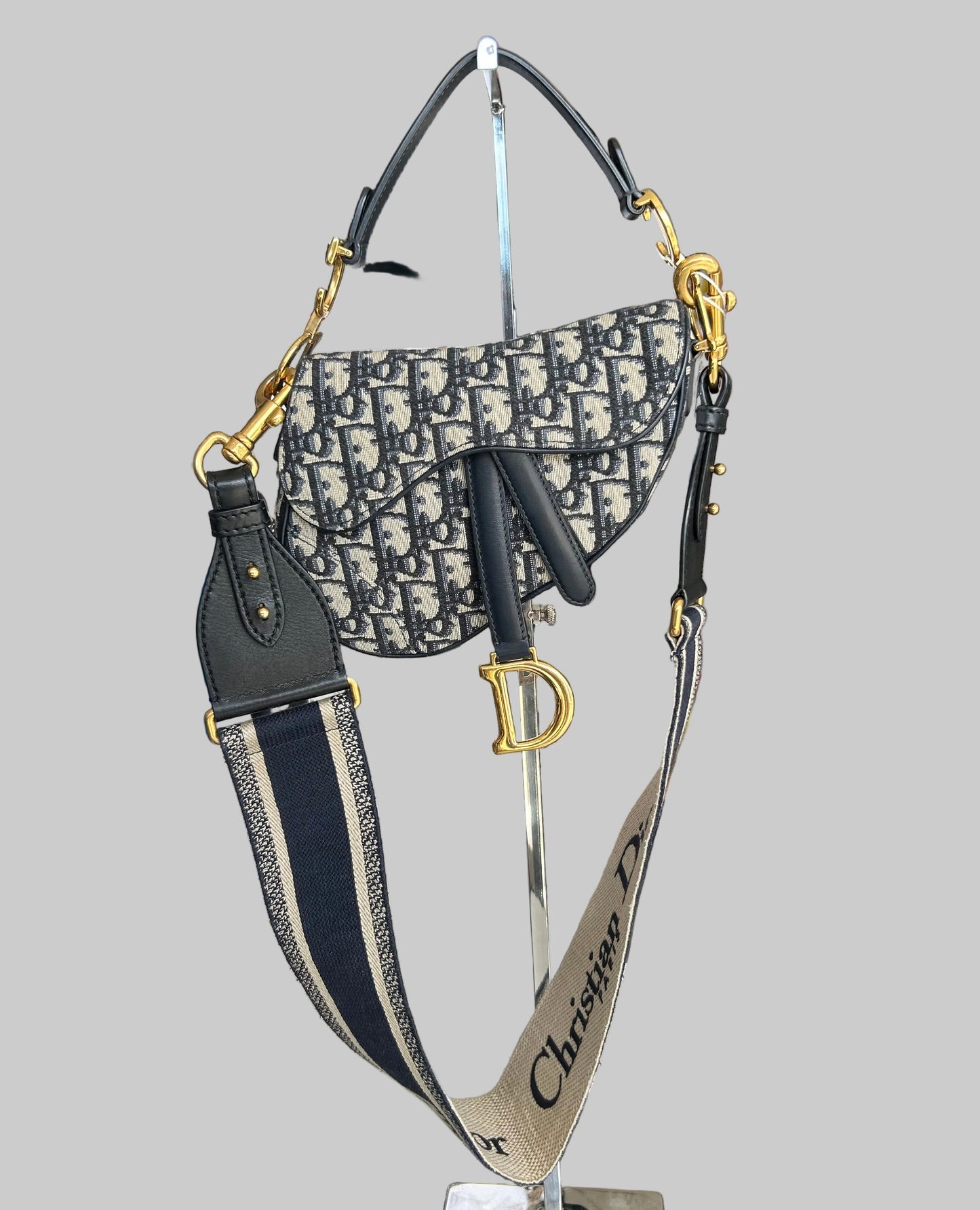 CHRISTIAN DIOR Blue Oblique Jacquard Mini Saddle Bag With Strap