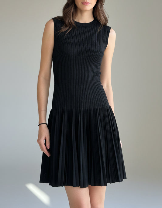 New* ALAIA Black Pleated Dress - Size - 38