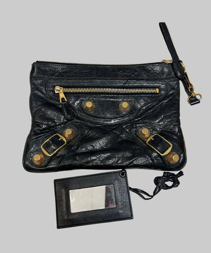 BALENCIAGA Black Leather Clutch