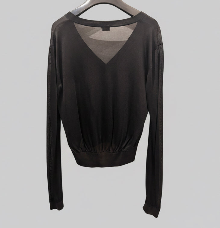 SAINT LAURENT Black V-neck Semi Sheer Sweater - Size L