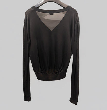 SAINT LAURENT Black V-neck Semi Sheer Sweater - Size L