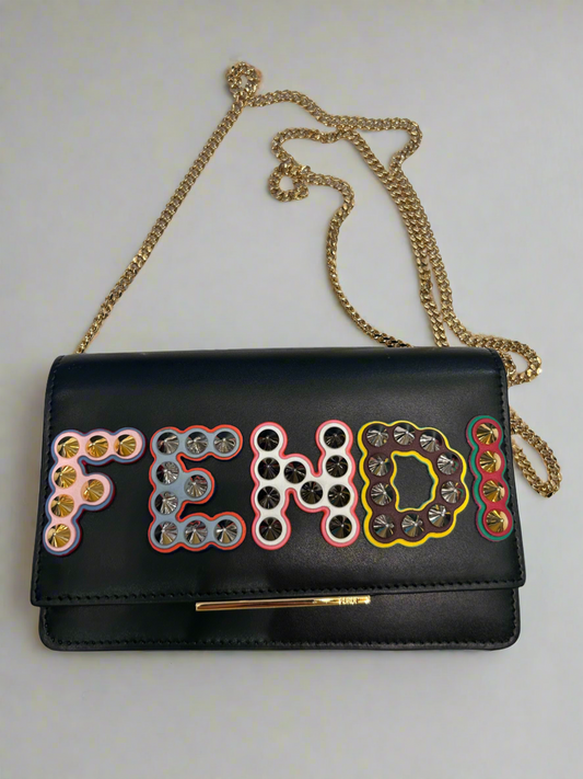 FENDI Vitello Liberty Fun Fair Studded Crossbody