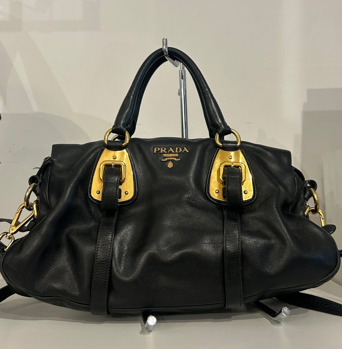 PRADA Bauletto Black Leather Shoulder Bag