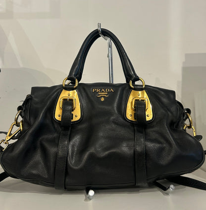 PRADA Bauletto Black Leather Shoulder Bag