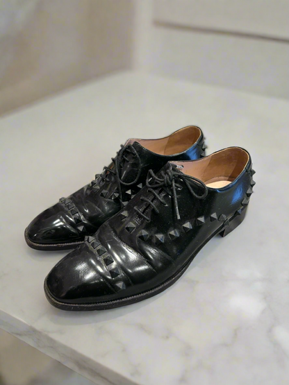 VALENTINO Black Studded Loafers - Size 38.5