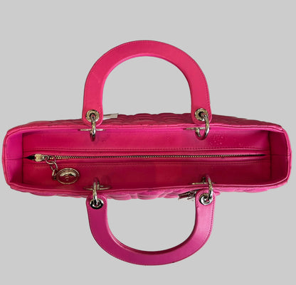 CHRISTIAN DIOR Pink Cannage Quilted Lambskin Large Lady Dior