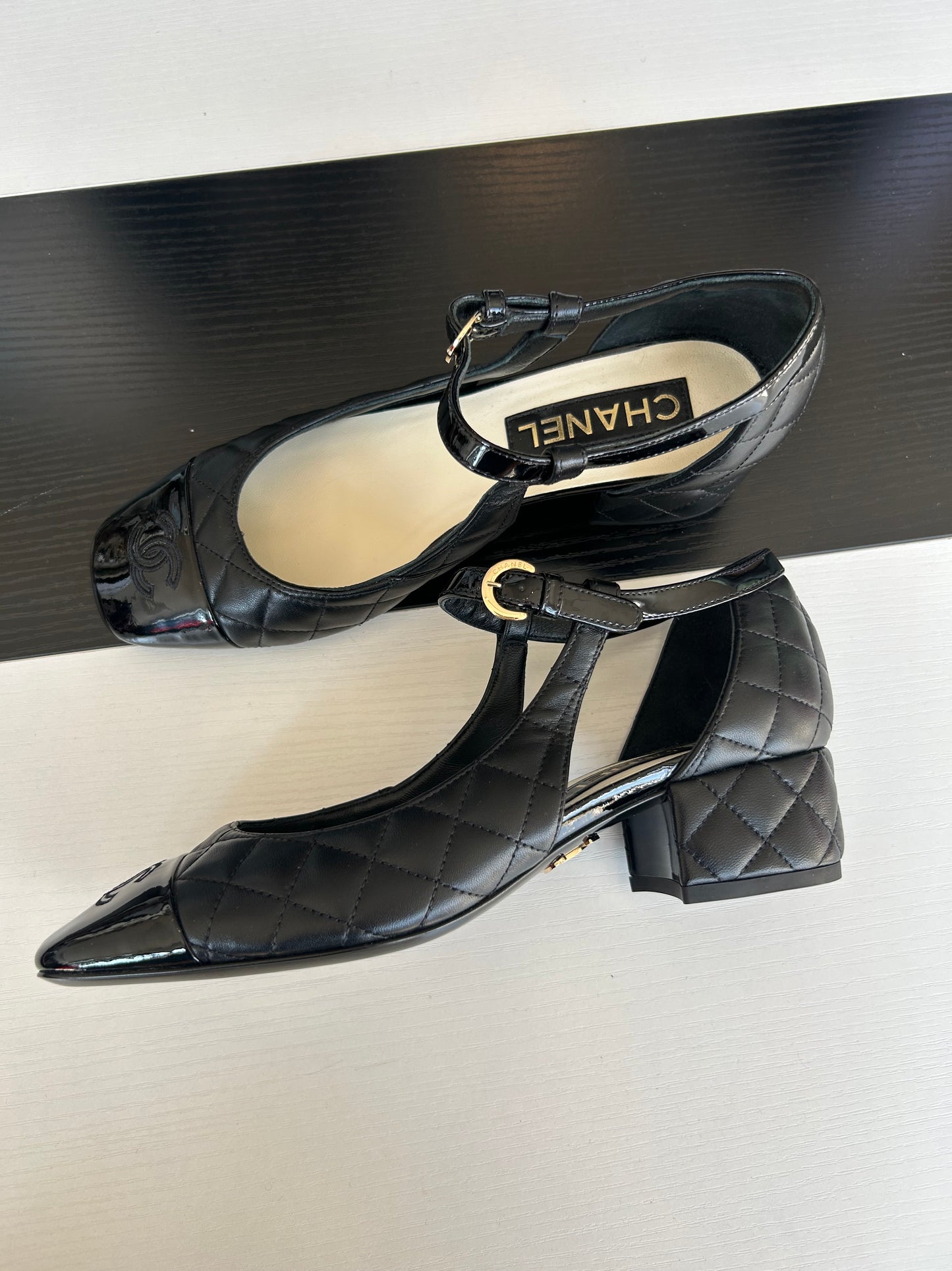 CHANEL Patent Toe Quilted Mary Jane’s - Size 38