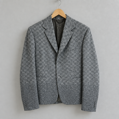LOUIS VUITTON Grey Plaid Logo Blazer - Size L