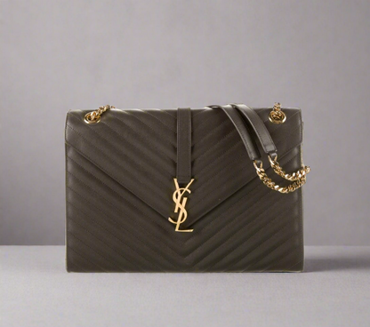 SAINT LAURENT Grey Cheveron Envelope Bag