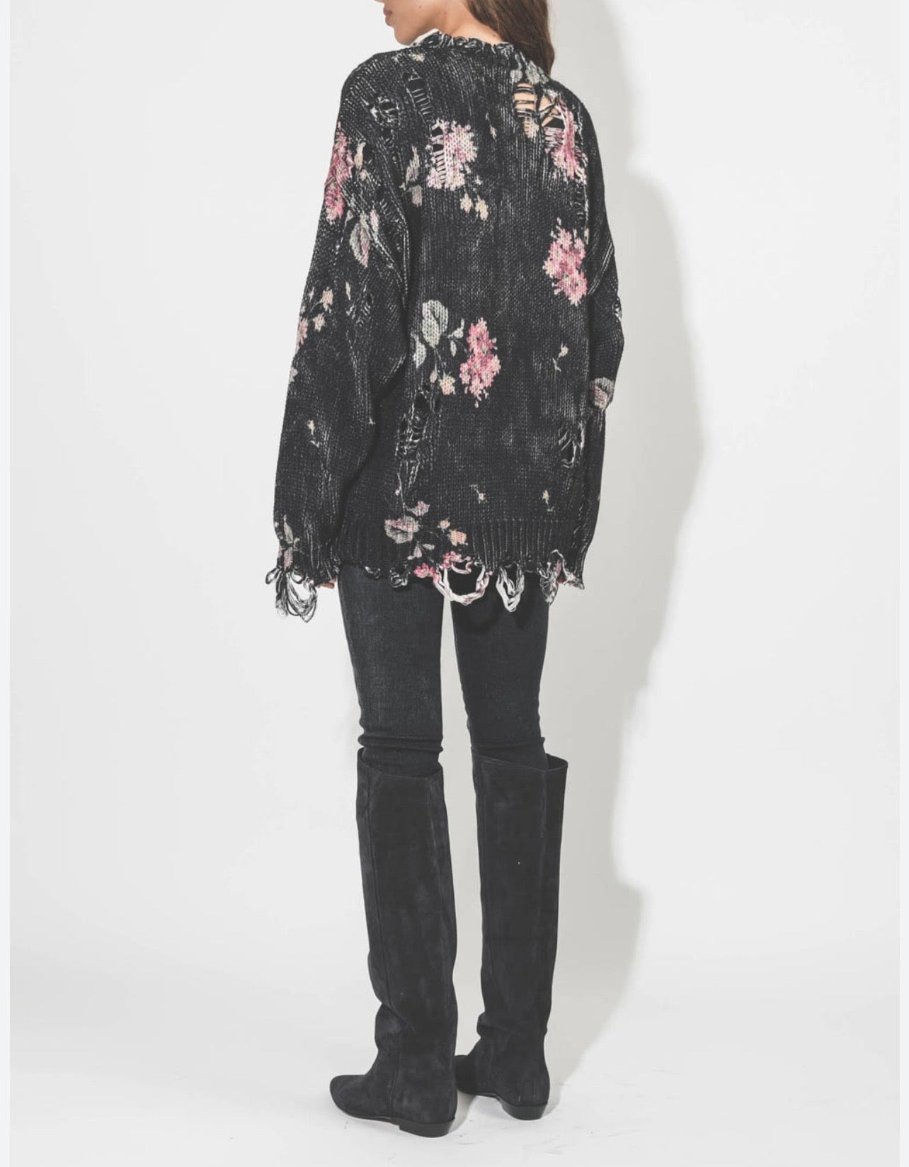 R13 Floral Distressed Oversized Sweater - Size S