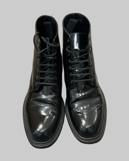 SAINT LAURENT Patent Leather Lace Up Combat Boot - Size 41