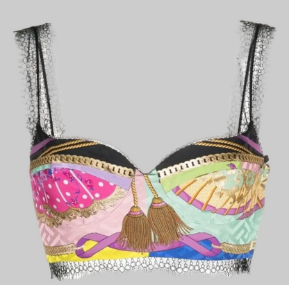 VERSACE Printed lace trim Bralette & Shorts - Size M