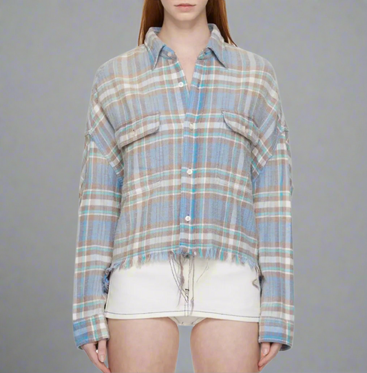 R13 Distressed Plaid Shirt - Size M