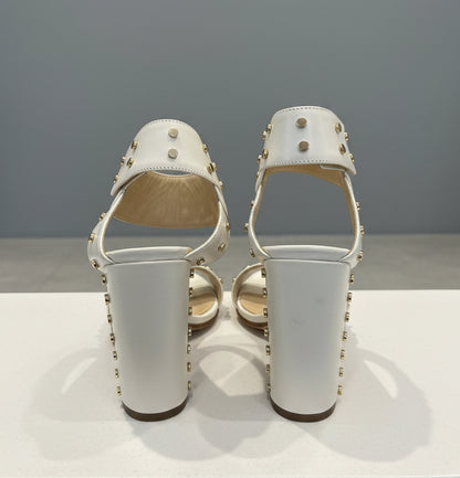 JIMMY CHOO Veto 65 White Leather Sandal - Size 37.5